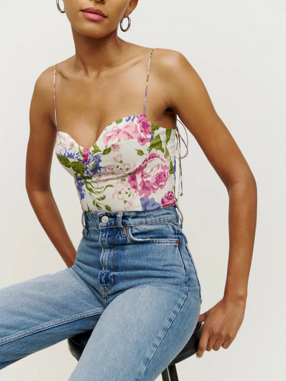 Summer Floral Spaghetti Strap Backless Top