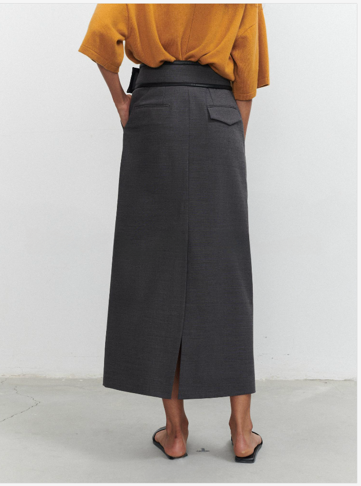Straight Double Pleated Black Skirt