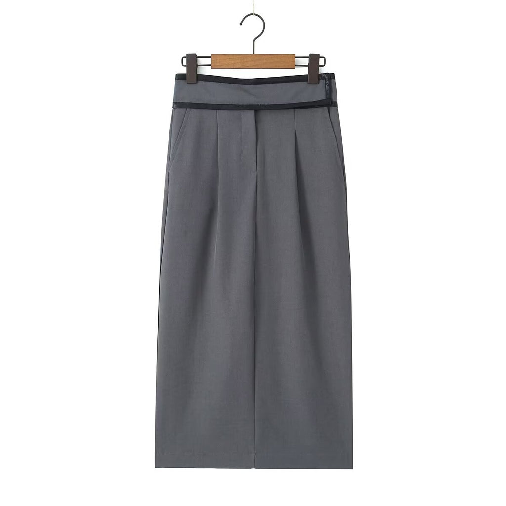 Straight Double Pleated Black Skirt