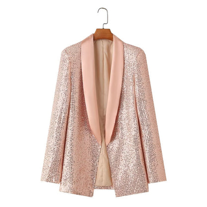 Winter Women Elegant Sequ Blazer Mid Length Blazer