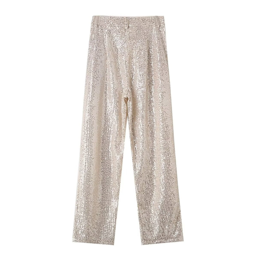Loose Sequined Straight Pants