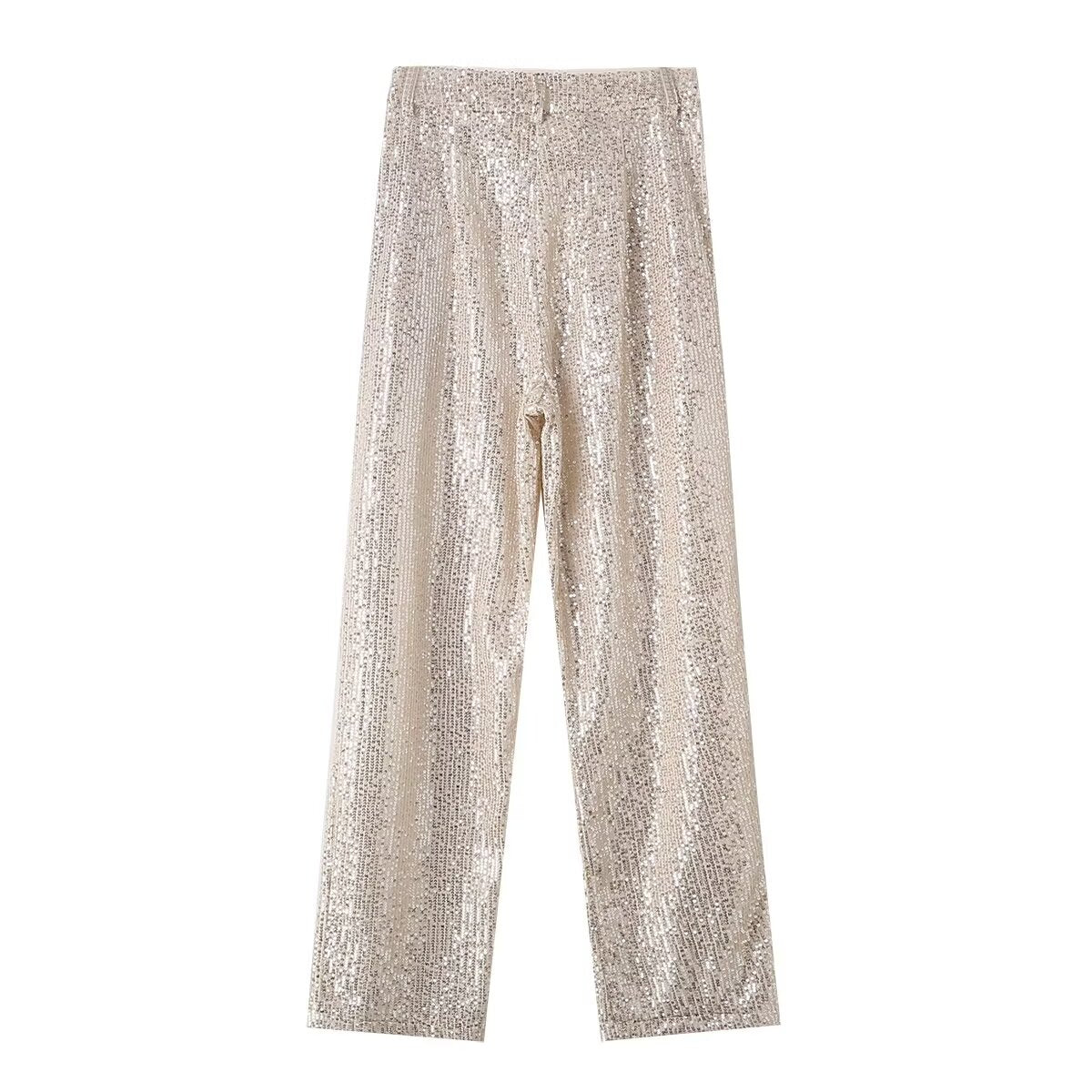 Loose Sequined Straight Pants