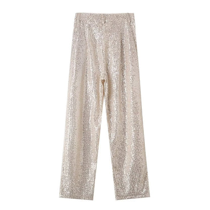 Sequined Loose Casual Straight Trousers