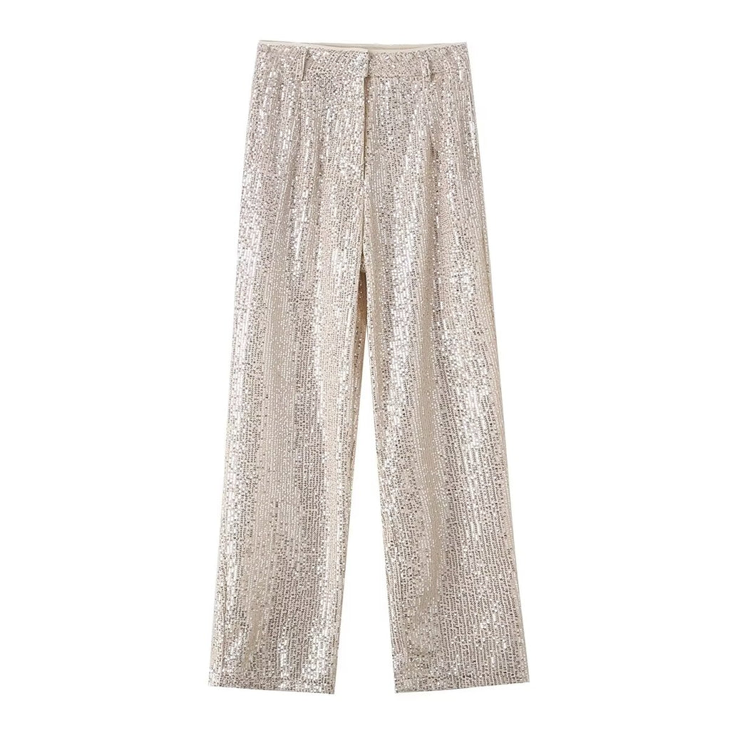 Loose Sequined Straight Pants