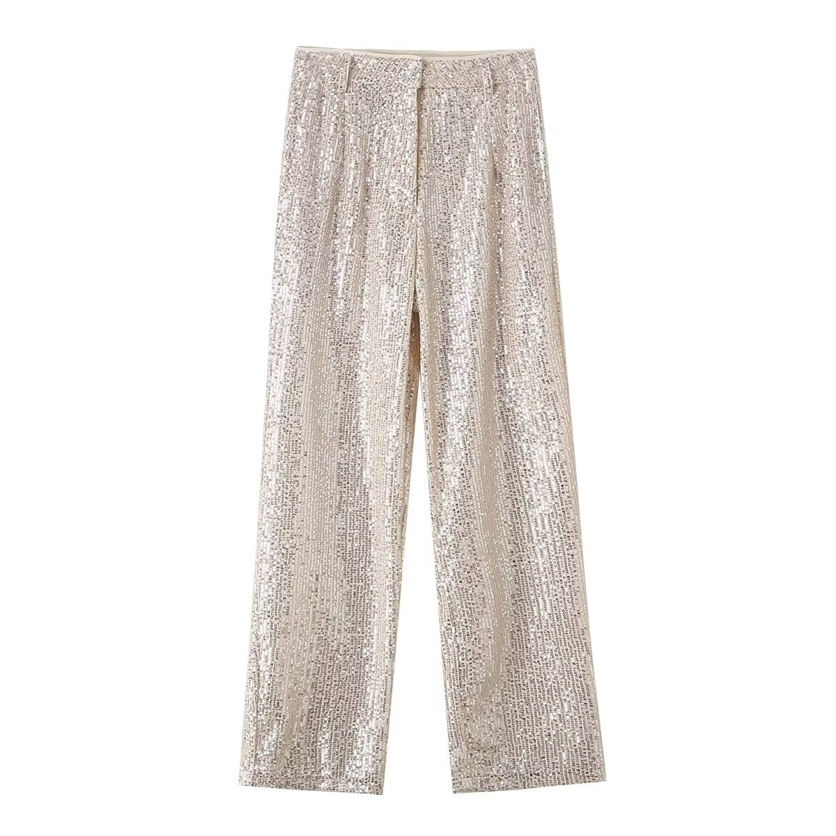 Loose Sequined Straight Pants