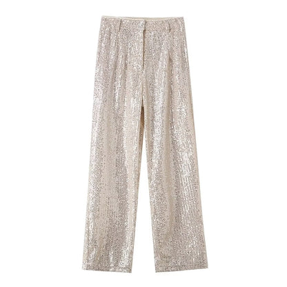 Sequined Loose Casual Straight Trousers