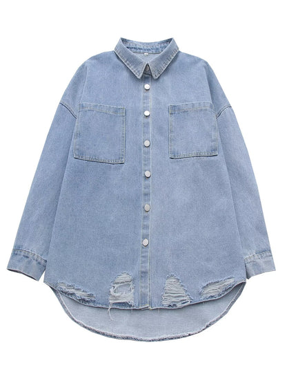 Chic Polo Long Sleeve Denim Shirt