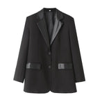 Faux Leather Single Button Pocket Slim Blazer