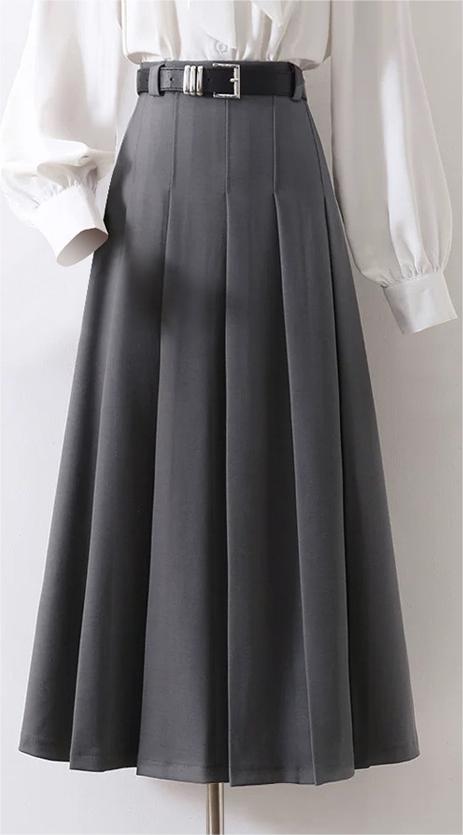 Korean Skirt Women High Waist All Matching Slim Fit Slimming Pleated Skirt Mid Length Skirt A line Dress