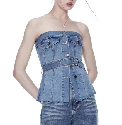 Street Halter Tight Denim Top