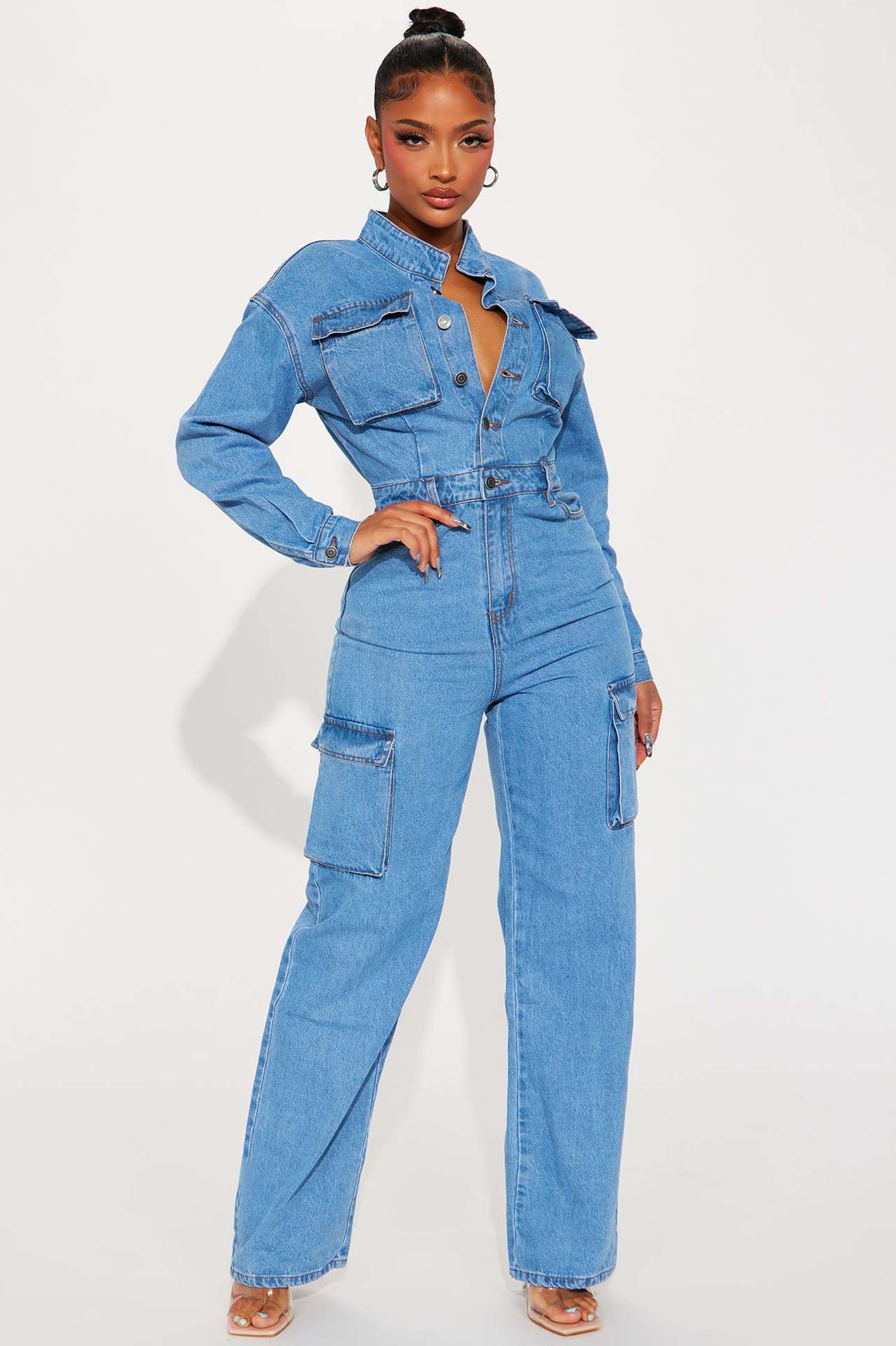 Stretch Wash Denim Jumpsuit