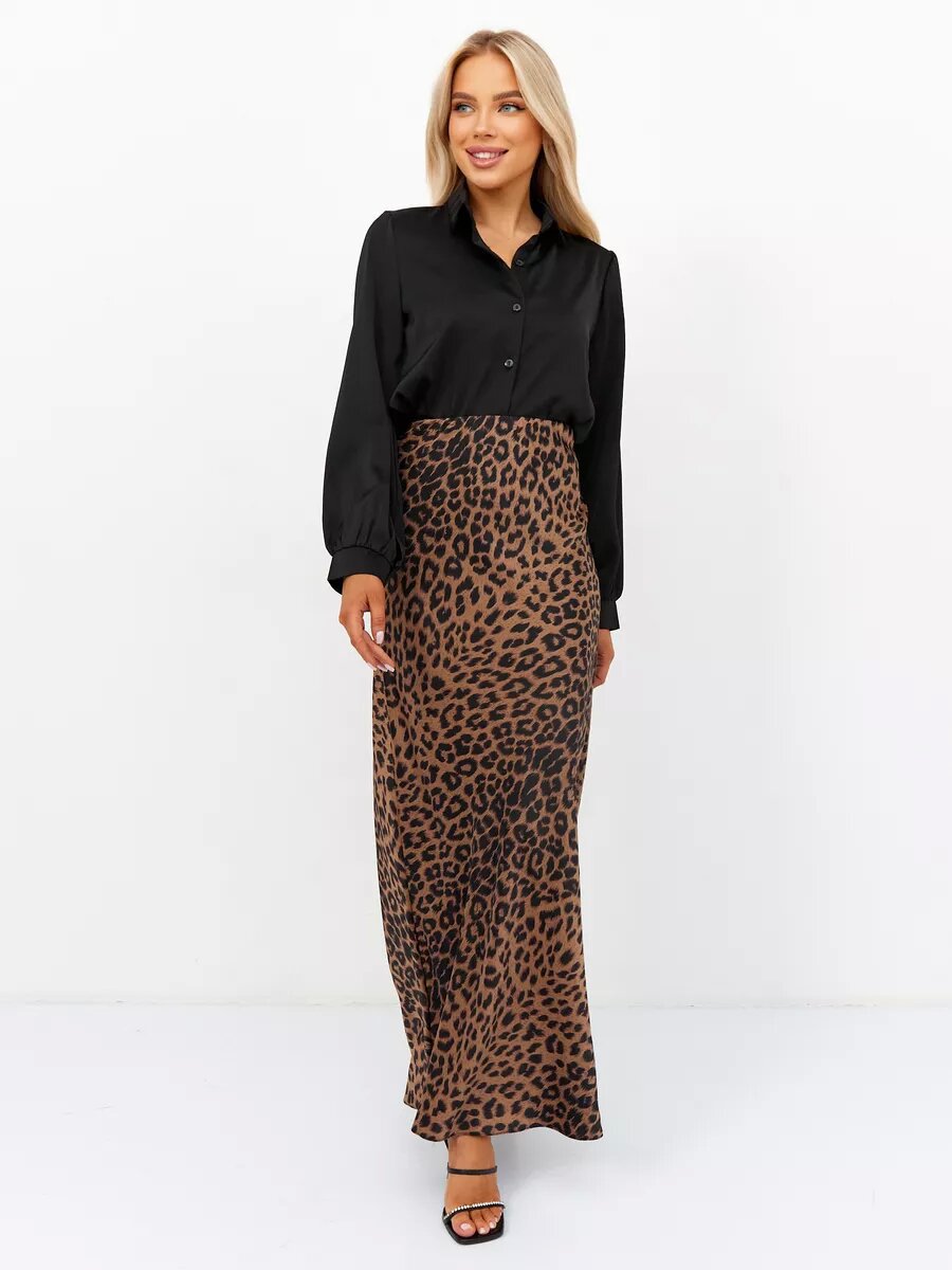 Satin Leopard Print Skirt