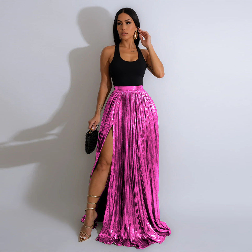 Shimmery Split Pleated Skirt