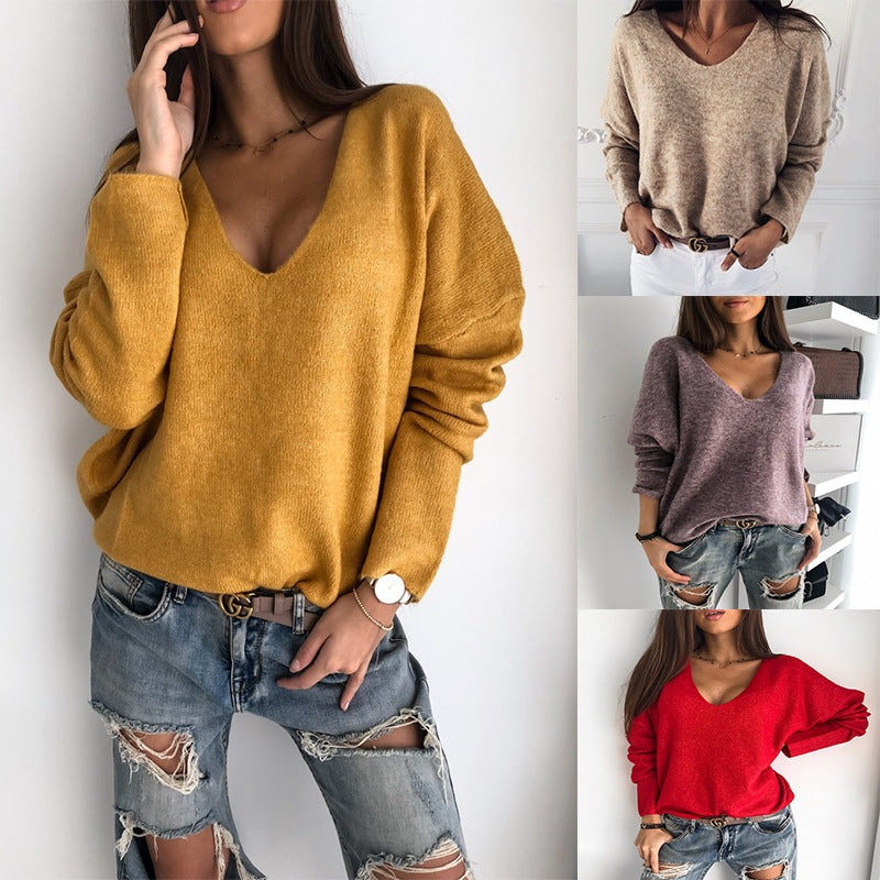 Minimalist Candy Color V-neck Pullover Sweater