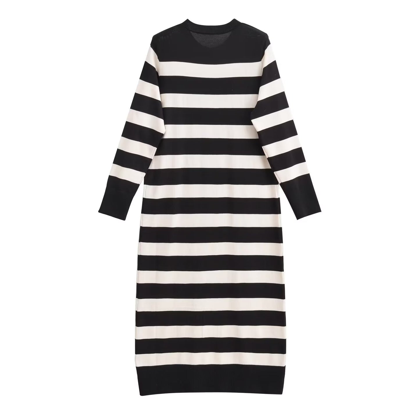 Women Clothing French Striped Slim Knit Long Sleeve Dress