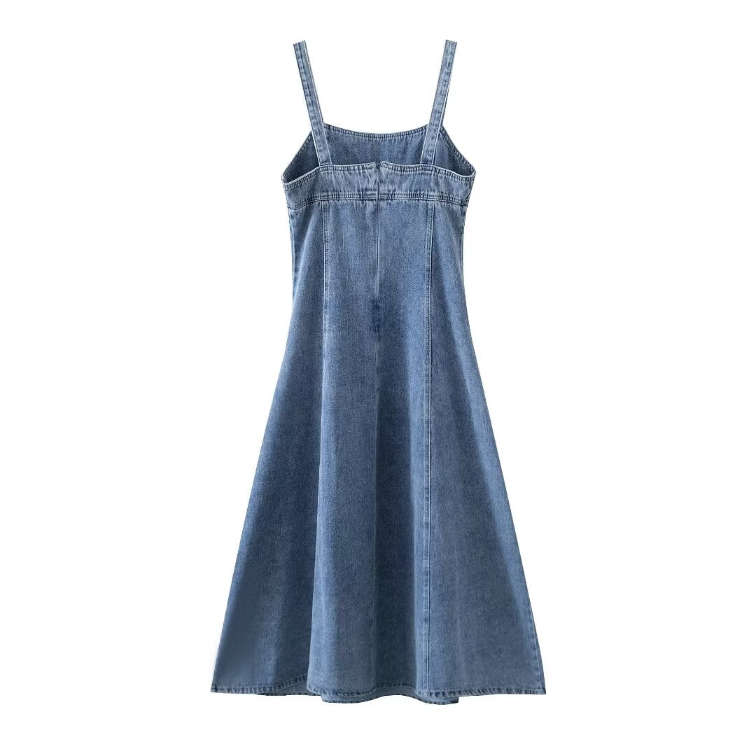 Chic French Pleated Denim Dress