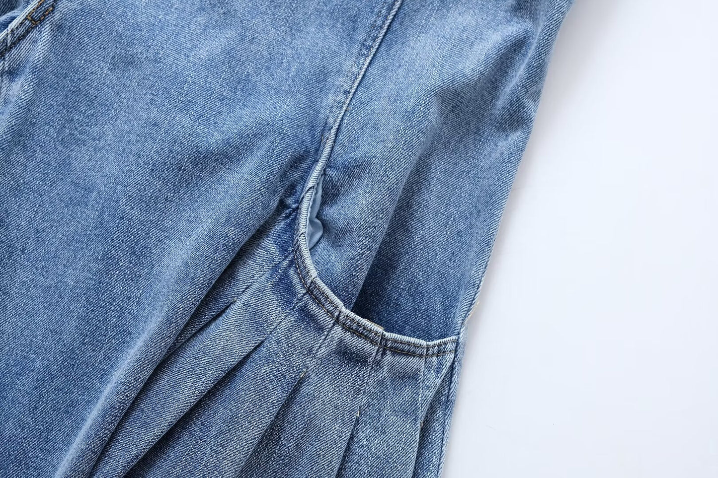 Chic French Pleated Denim Dress