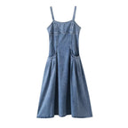 The Parisienne — Pleated Denim Midi Dress