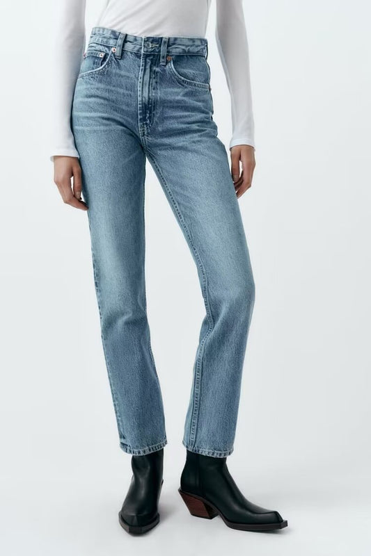 Retro Washed Wide Straight Leg Jeans