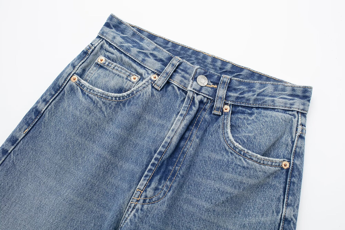 Retro Washed Wide Straight Leg Jeans