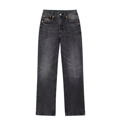 Retro Washed Wide Straight Leg Jeans