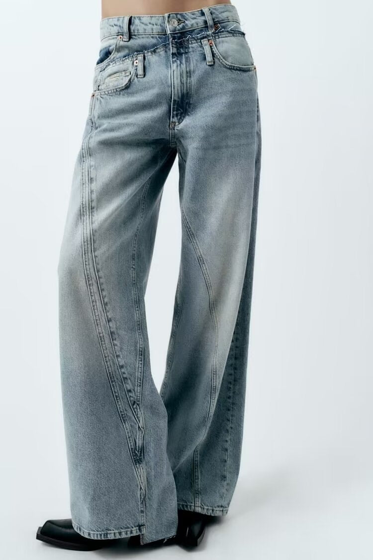 Double Layer Waist Wide Leg Jeans