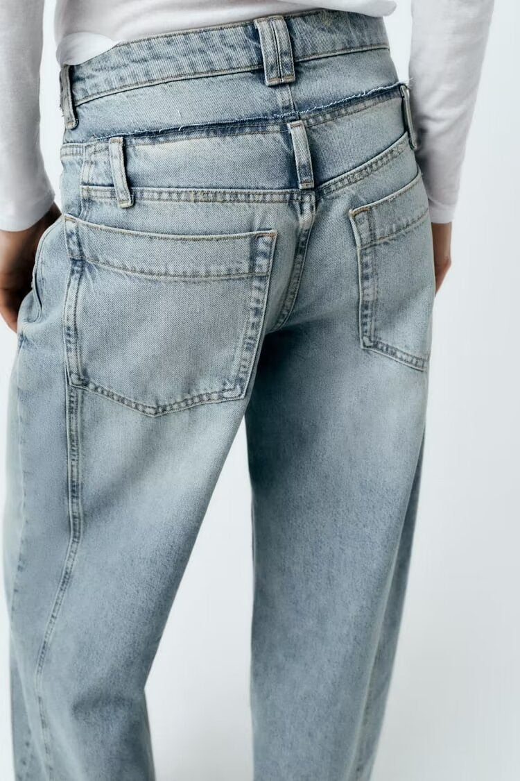 Double Layer Waist Wide Leg Jeans