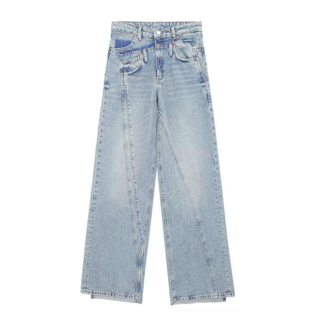 Double Layer Waist Wide Leg Jeans