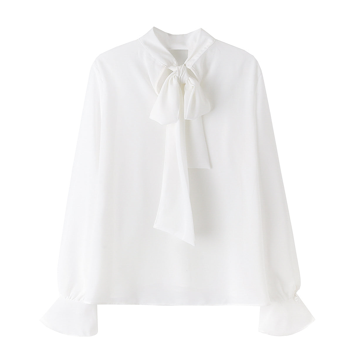 Spring Women Long Sleeve White Chiffon Lace Up Shirt