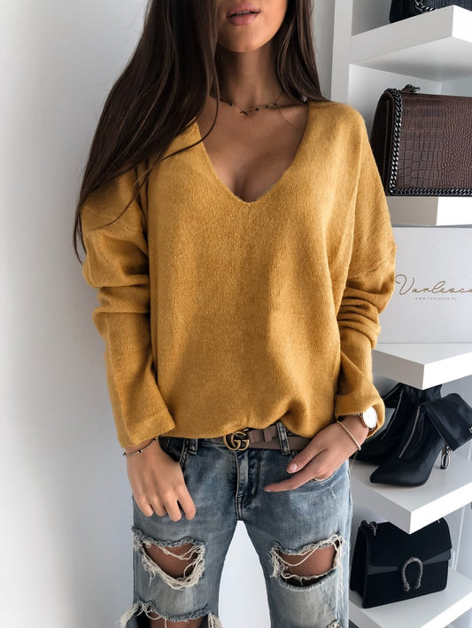 Minimalist Candy Color V-neck Pullover Sweater