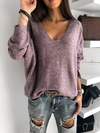 Minimalist Candy Color V-neck Pullover Sweater