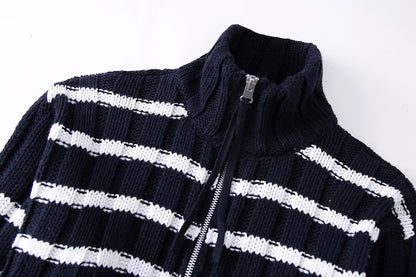 Cropped Turtleneck Striped Knitted Sweater