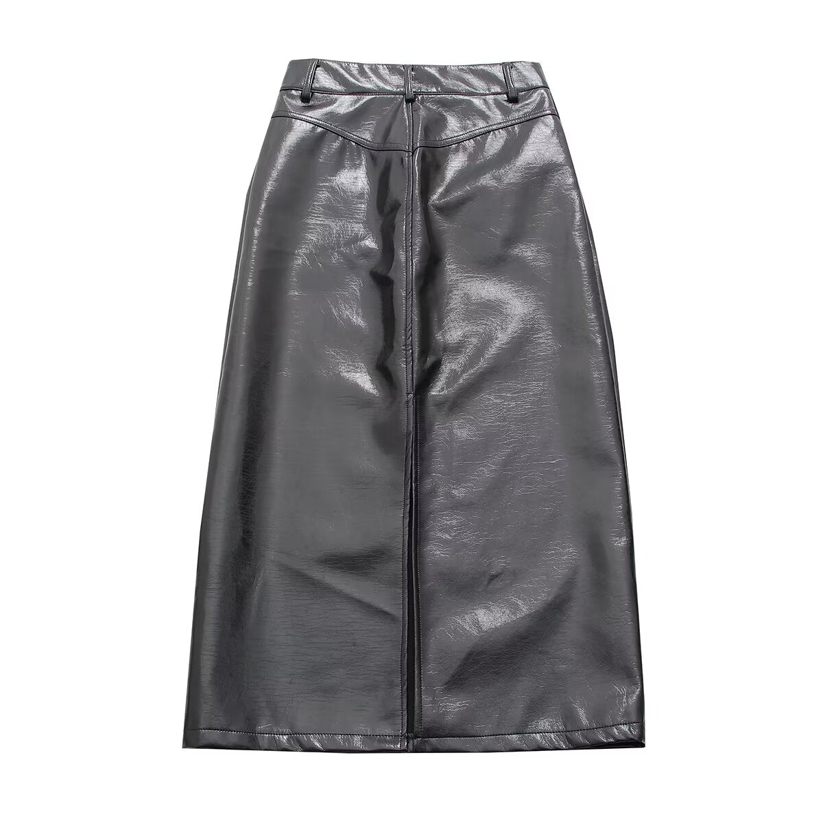 High Waist Skirt Autumn Winter Elegant Classic Leather Skirt Split Mid Length Straight A Line Sheath Skirt