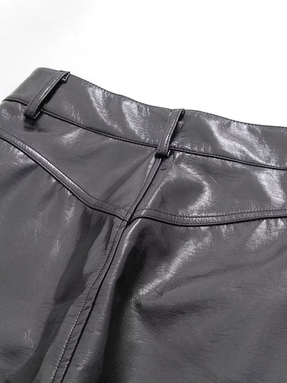 High Waist Skirt Autumn Winter Elegant Classic Leather Skirt Split Mid Length Straight A Line Sheath Skirt