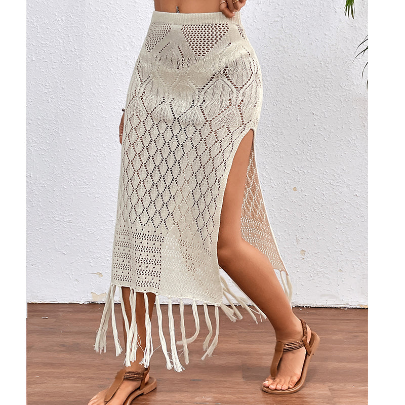 High Slit Tassel Sexy Texture Skirt Beach Vacation Bikini Overskirt Crochet hook