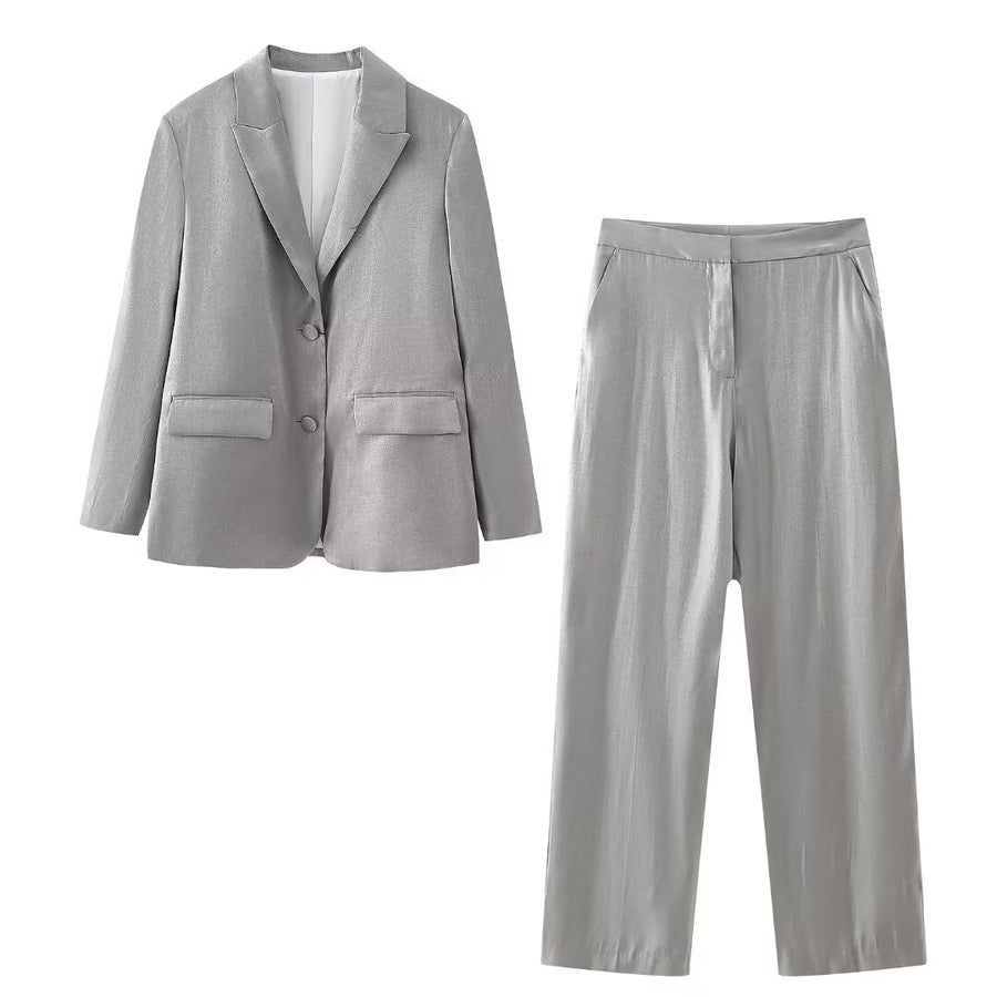 French Metallic Trousers Set