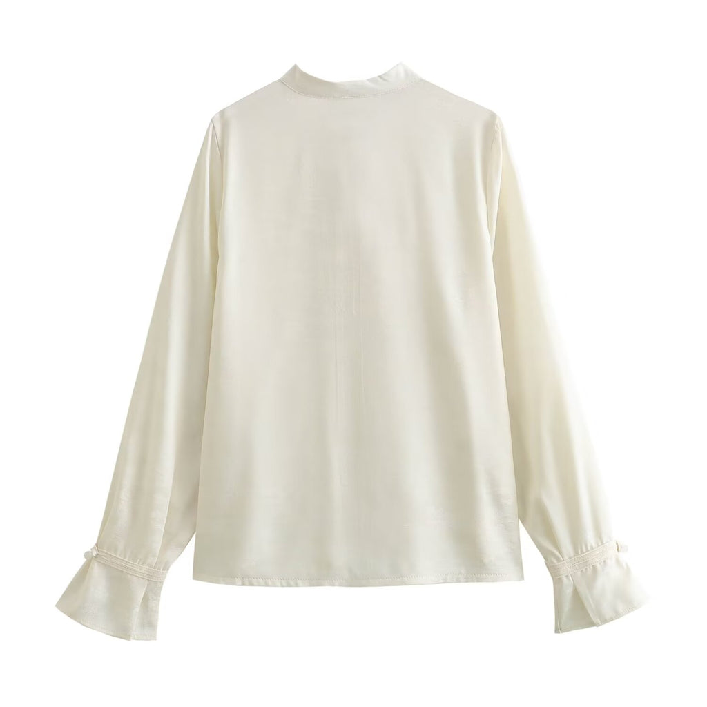 Jacquard Satin Long Sleeve Blouse