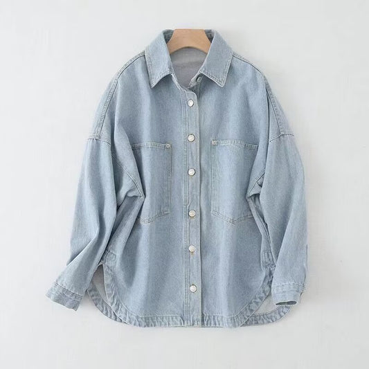 Collared Long Sleeve Denim Shirt