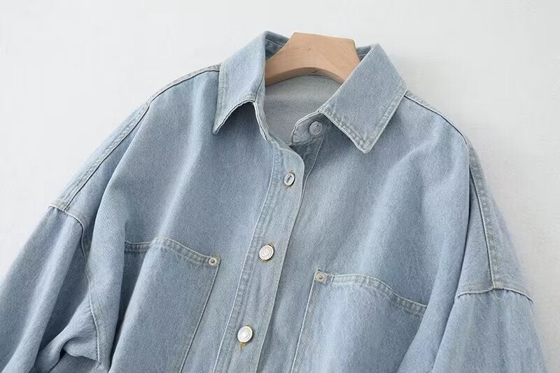 Collared Long Sleeve Denim Shirt