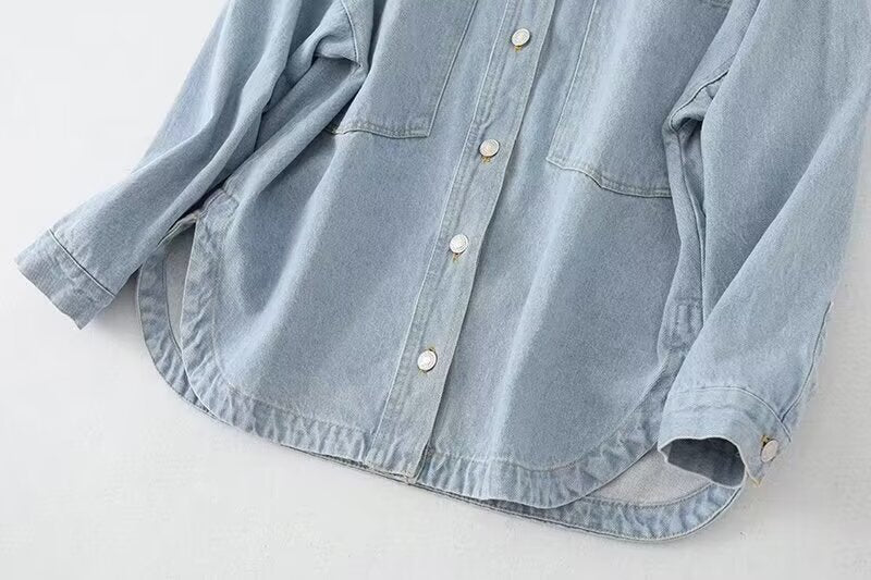 Collared Long Sleeve Denim Shirt