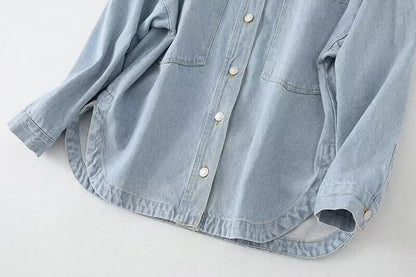 Collared Long Sleeve Denim Shirt