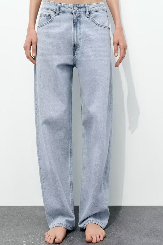 Casual Mid Waist Balloon Jeans