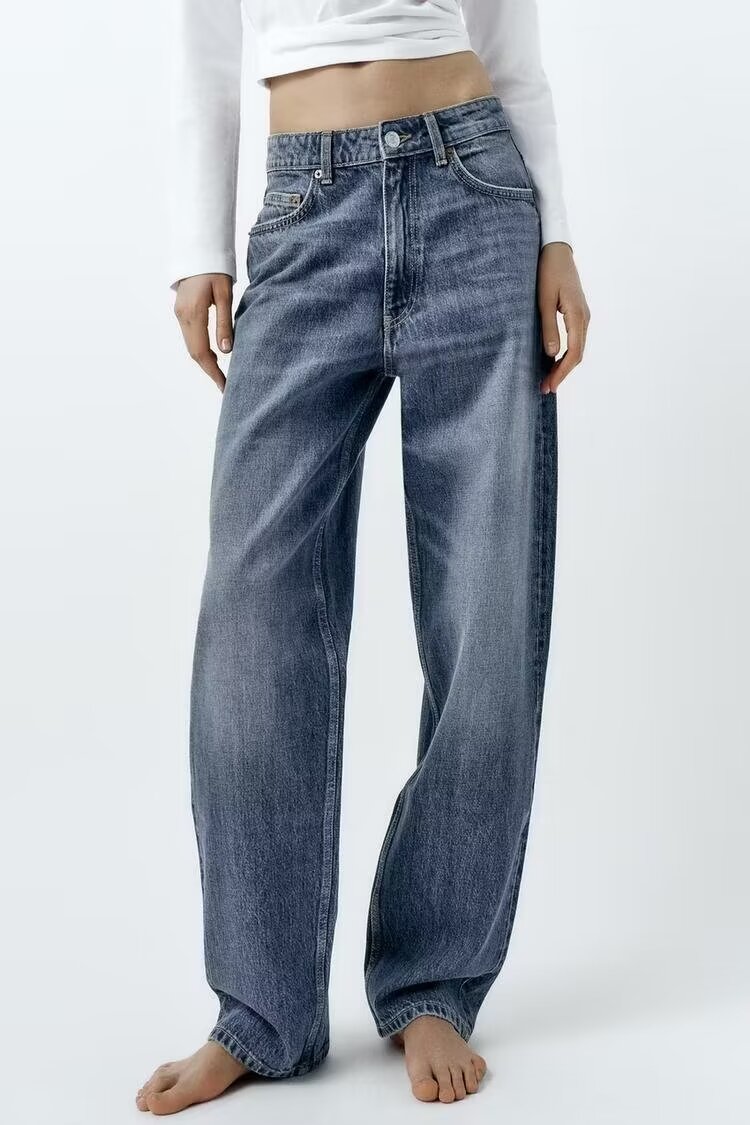 Casual Mid Waist Balloon Jeans