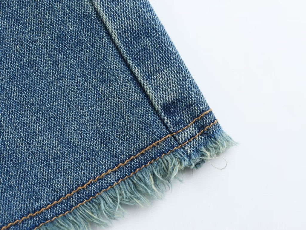 Slimming Frayed Washed Denim a Line Skirt