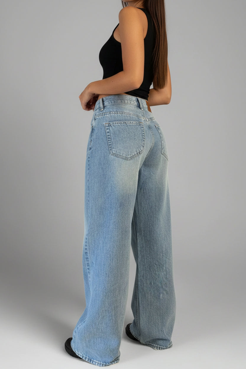 The Boulevard — High-Waist Washed Wide Leg Jeans