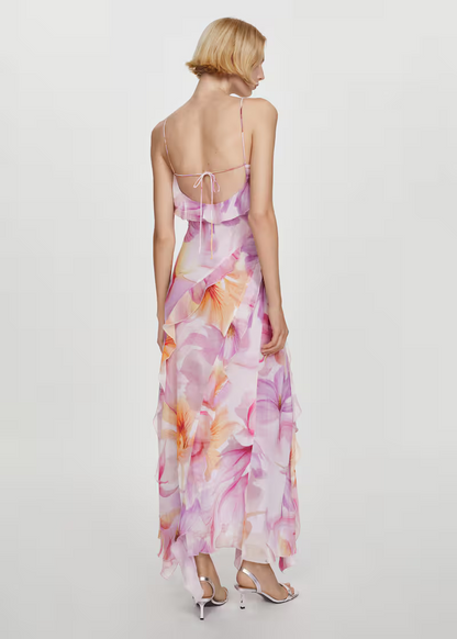 Ruffled Floral Print Strap Maxi Dress