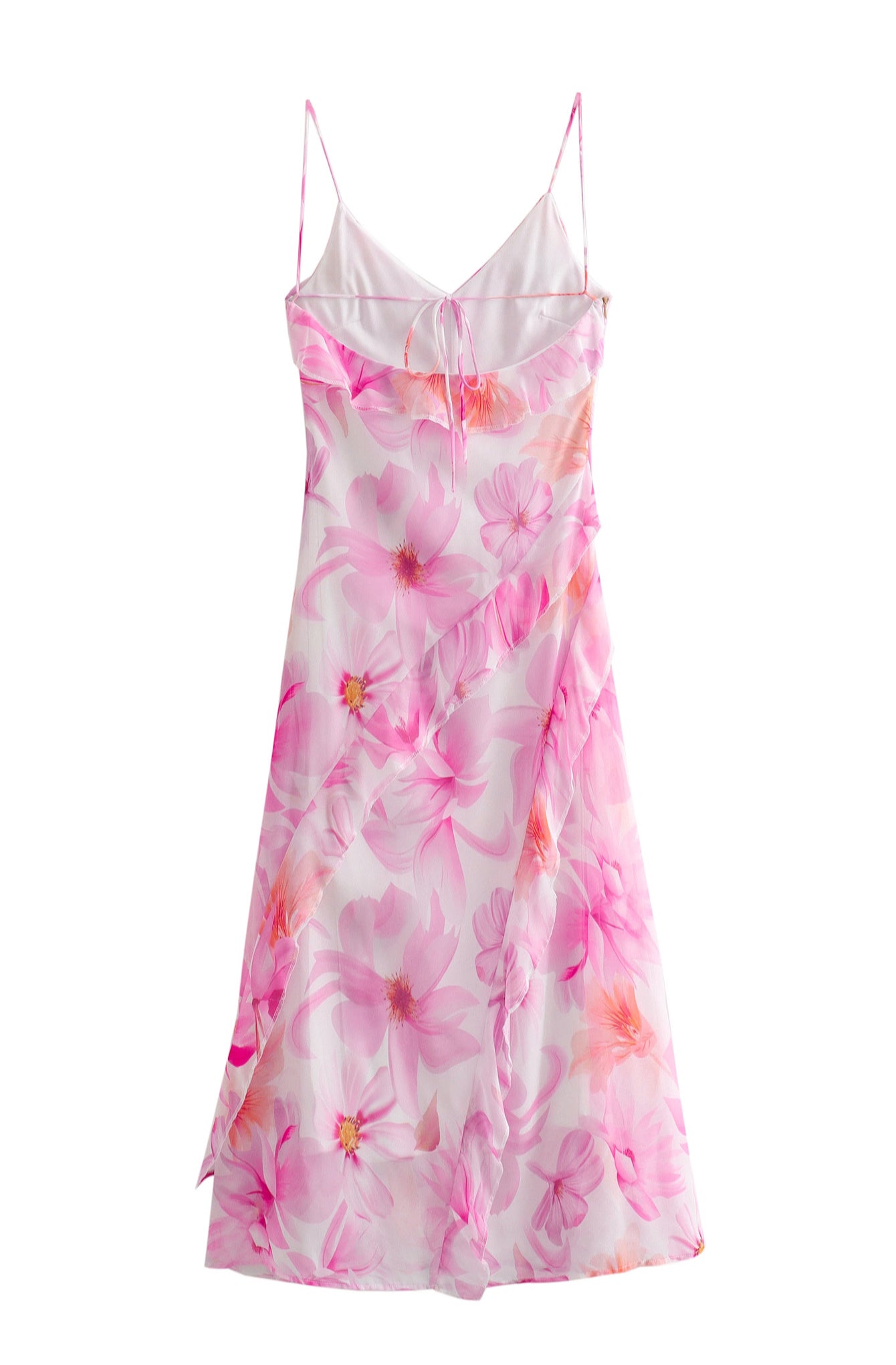 Ruffled Floral Print Strap Maxi Dress