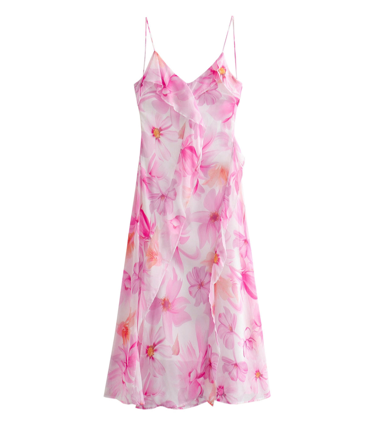 Ruffled Floral Print Strap Maxi Dress