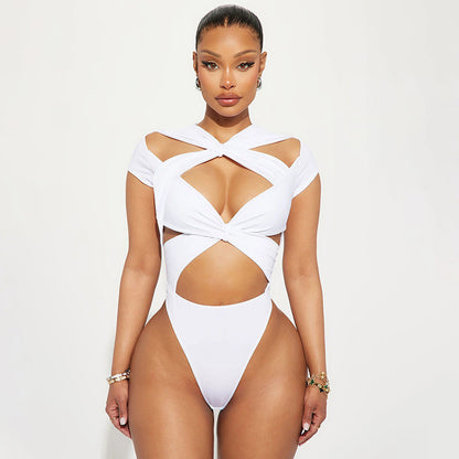 Strap Cross Cutout Bodysuit