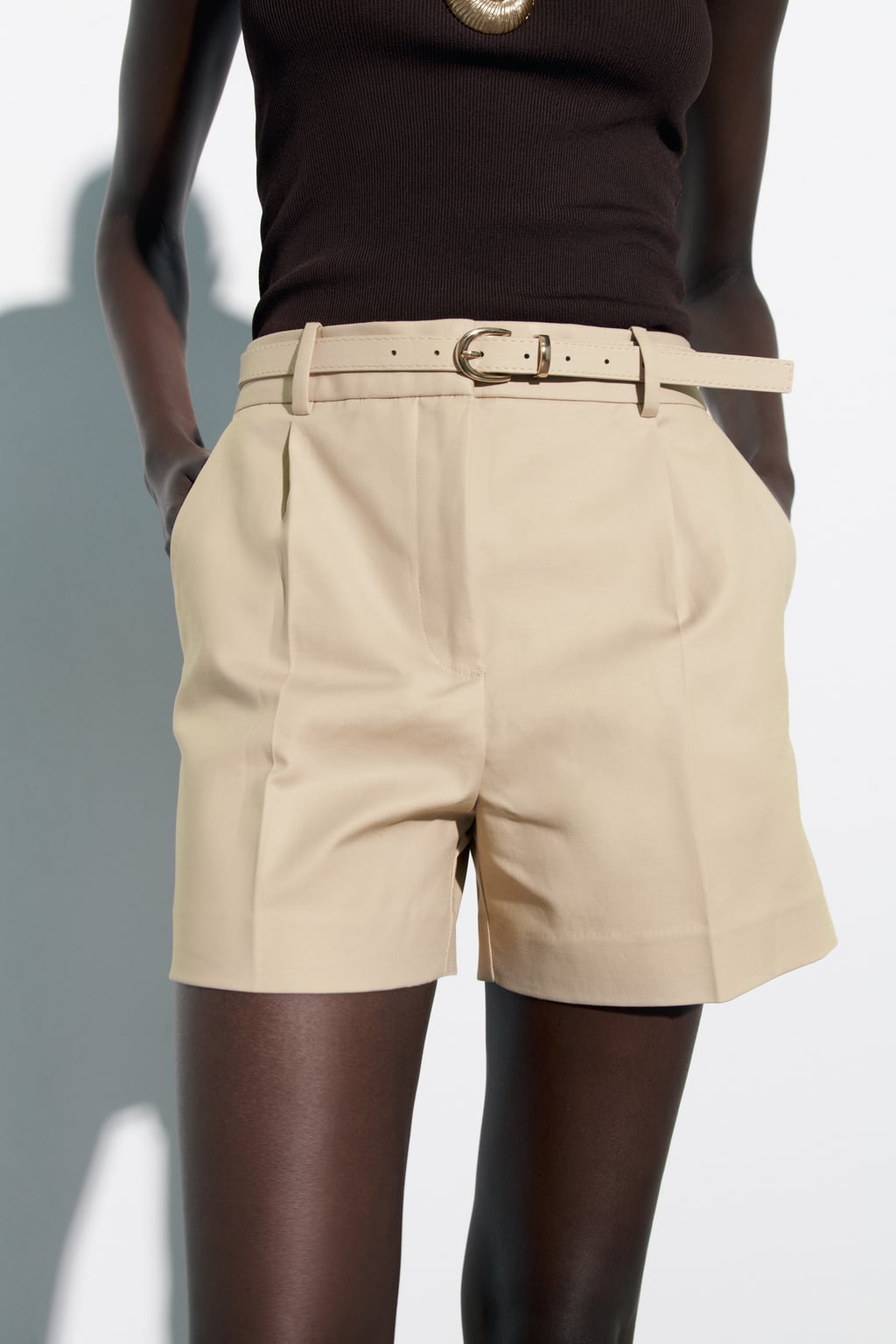Casual With Belt Pleated Wide Leg Shorts